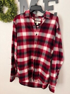 Goodthreads Red, Black & White Plaid Long-Sleeve Button-Down Shirt